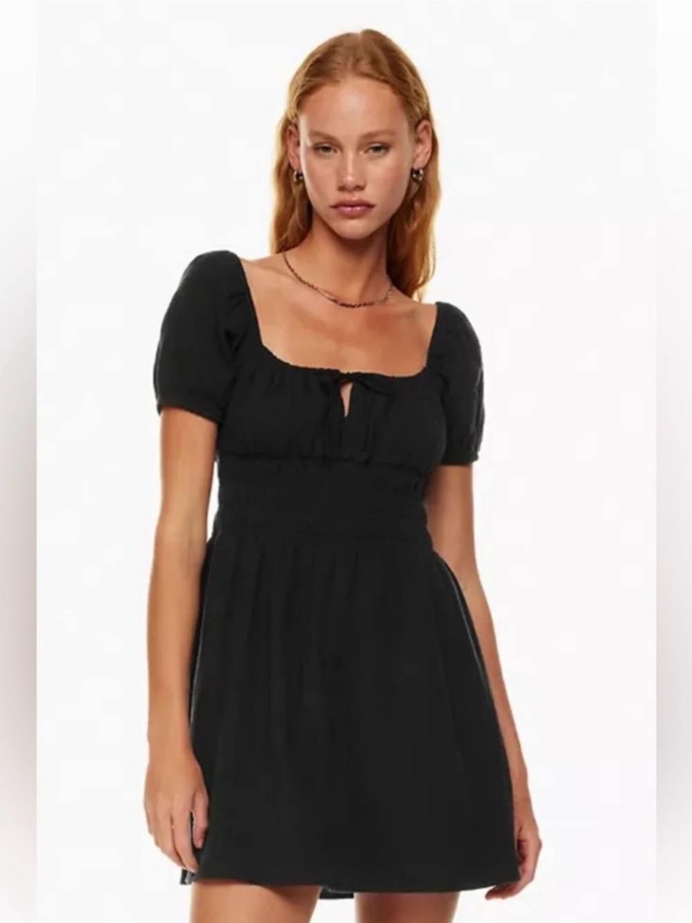 LITTLE MOON • Kay dress in black aritzia mini dress tie front Medium